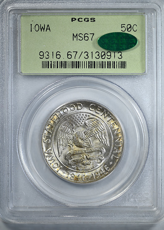 1946 Iowa Classic Commemorative Half Dollar 50C PCGS MS67 CAC OGH Obverse Slab
