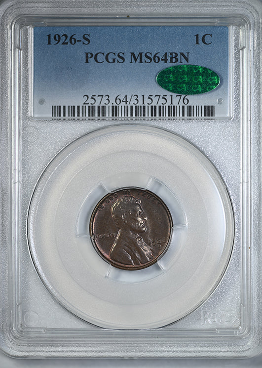 1926-S Lincoln Wheat Cent 1C PCGS MS64BN CAC