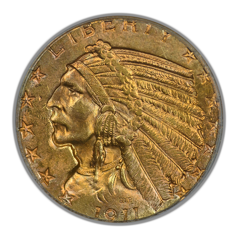1911 Indian Head Gold Half Eagle $5 PCGS MS63 OGH