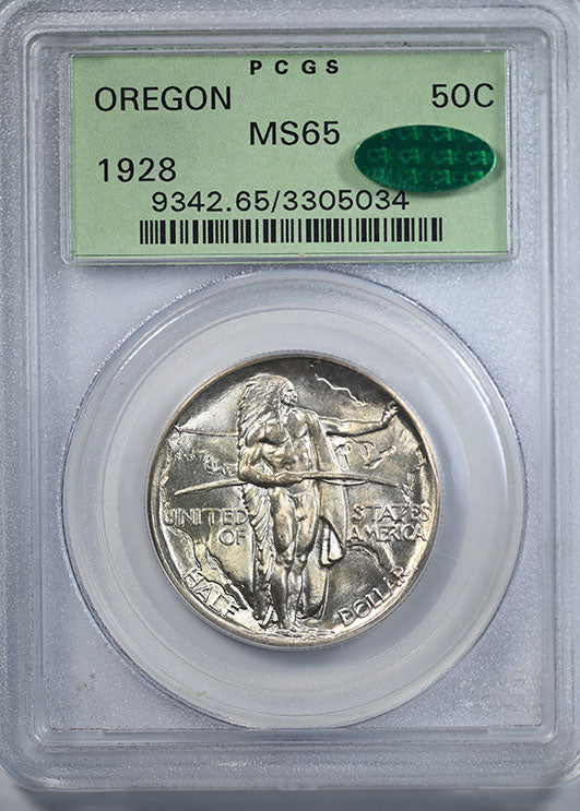 1928 Oregon Trail Classic Commemorative Half Dollar 50C PCGS MS65 CAC OGH Obverse Slab