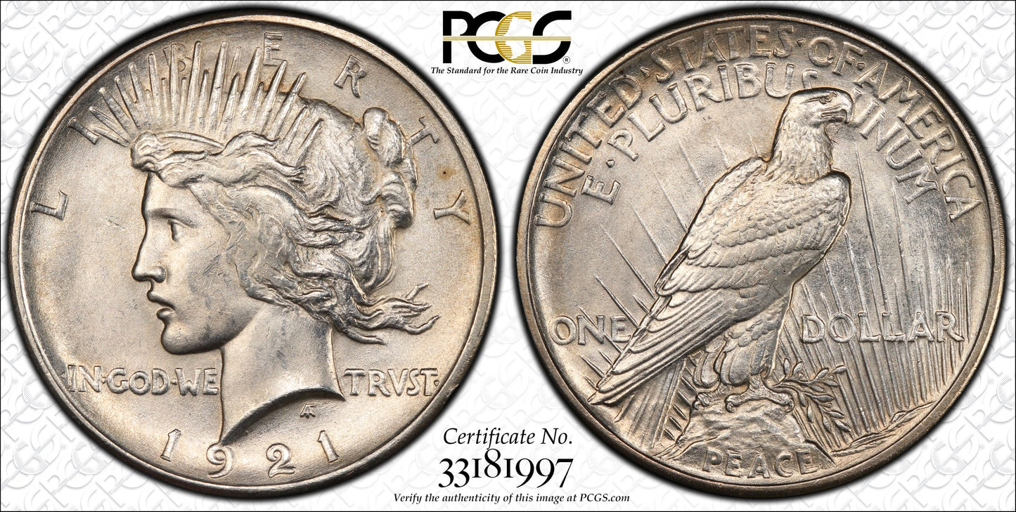 1921 Peace Dollar $1 PCGS MS63