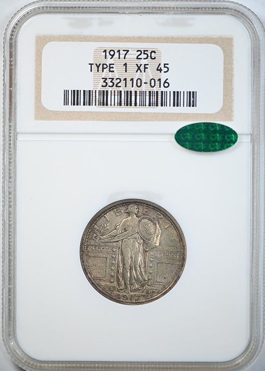 1917 Type 1 Standing Liberty Quarter 25C NGC XF45 CAC – Americana