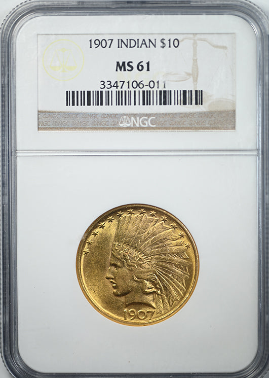 1907 Indian Head Gold Eagle $10 NGC MS61 Obverse Slab