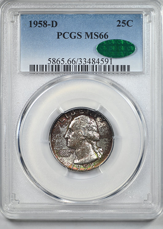 1958-D Washington Quarter 25C PCGS MS66 CAC - TONED!