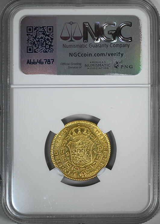 1774 M PJ Spain Gold 2E Escudos NGC AU50