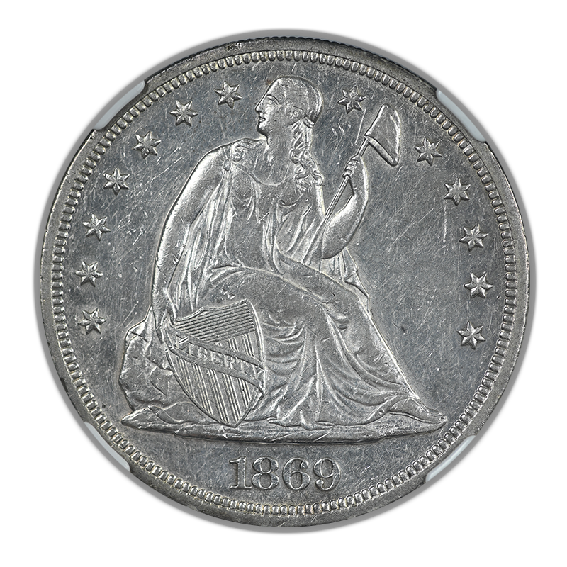 1869 Liberty Seated Dollar $1 NGC AU53