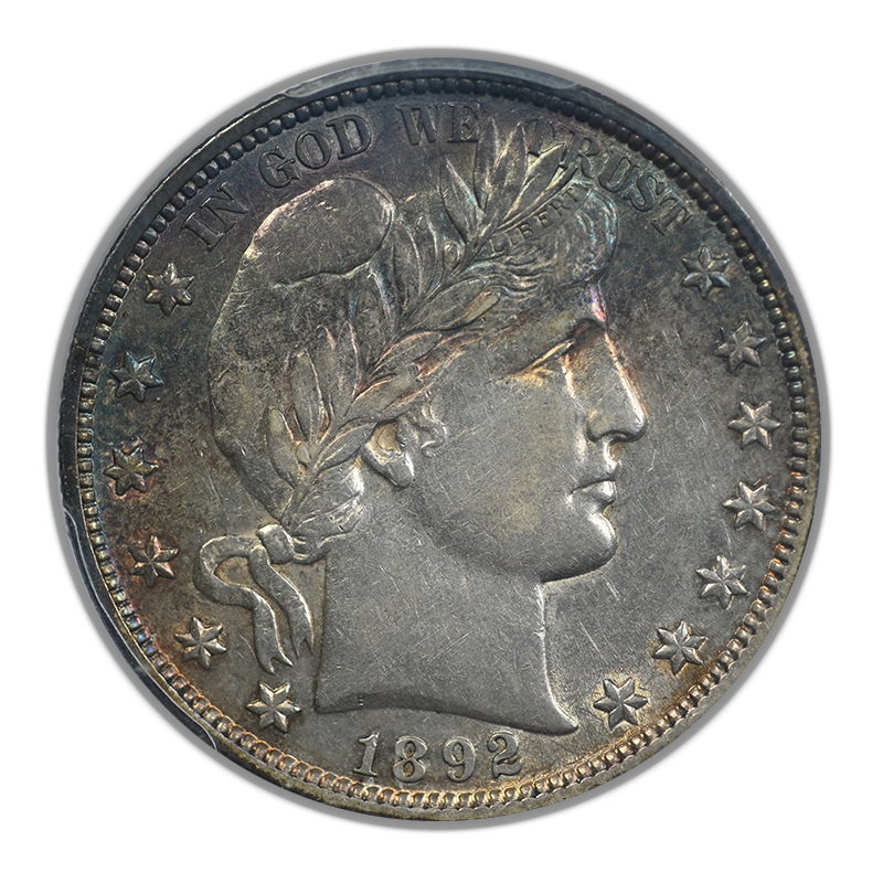 1892 Barber Half Dollar 50C PCGS AU55 - TONED! Obverse