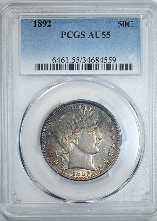 1892 Barber Half Dollar 50C PCGS AU55 - TONED! Obverse Slab
