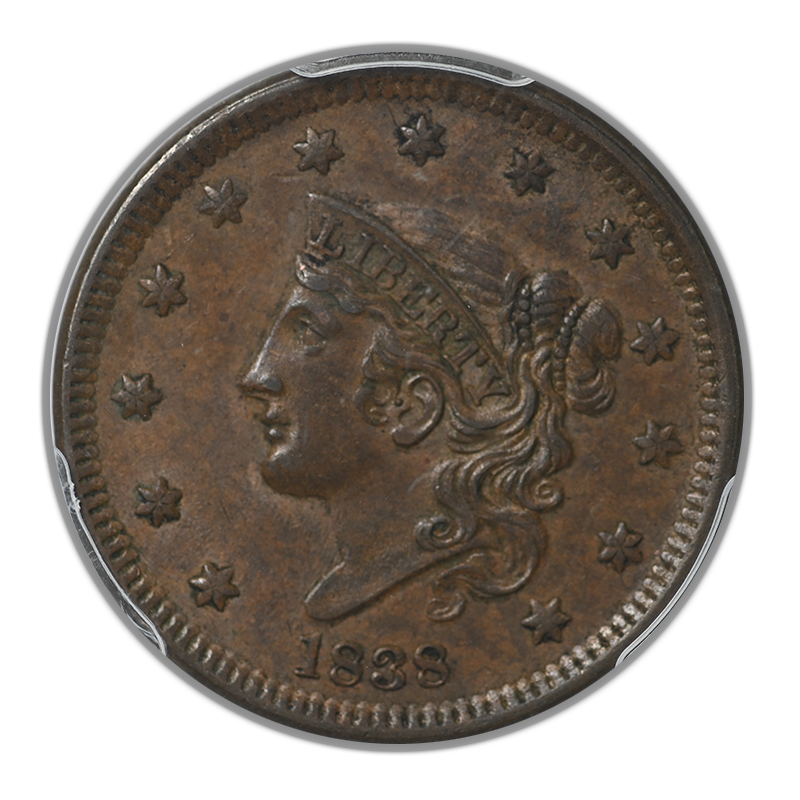 1838 Coronet Head Large Cent 1C PCGS MS62BN