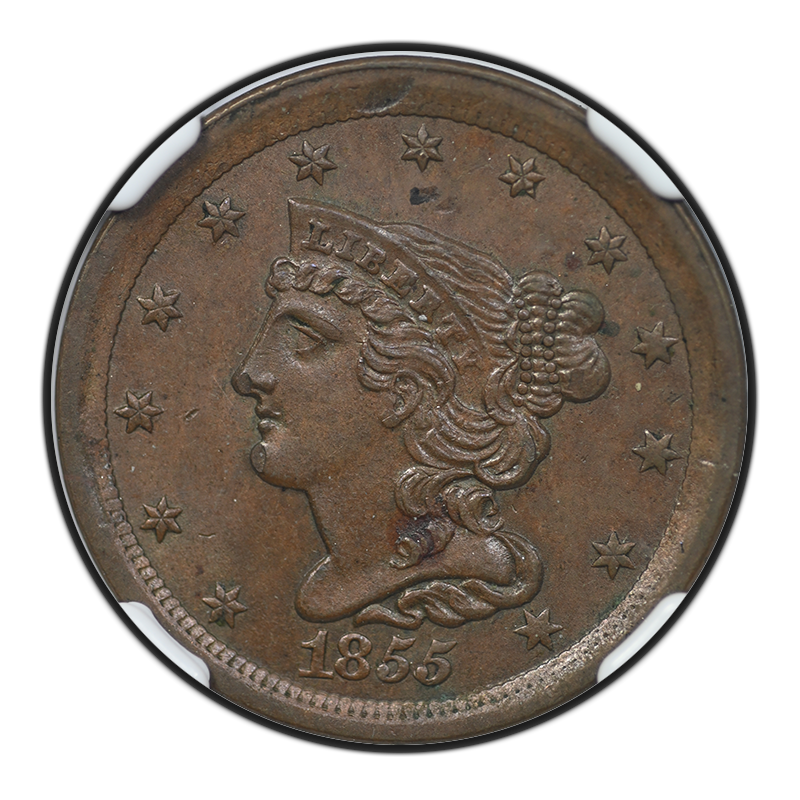 1855 Braided Hair Half Cent 1/2C NGC MS62BN C-1 Obverse