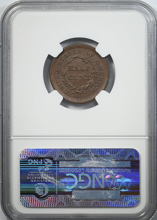 1855 Braided Hair Half Cent 1/2C NGC MS62BN C-1 Reverse Slab