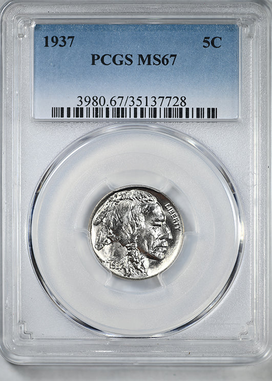 1937年インディアンヘッドバッファローニッケル5セントトーン❗️PCGS認証 1937 Buffalo Nickel 5C PCGS MS67 – Americana Rare Coin