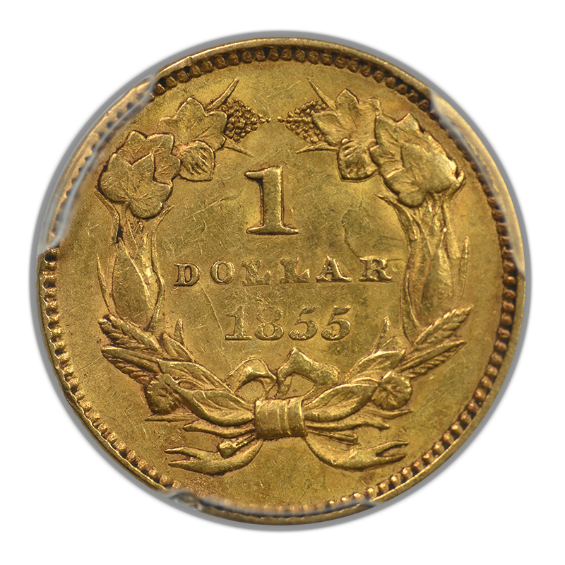1855 Type 2 Indian Princess Head Gold Dollar G$1 PCGS AU58