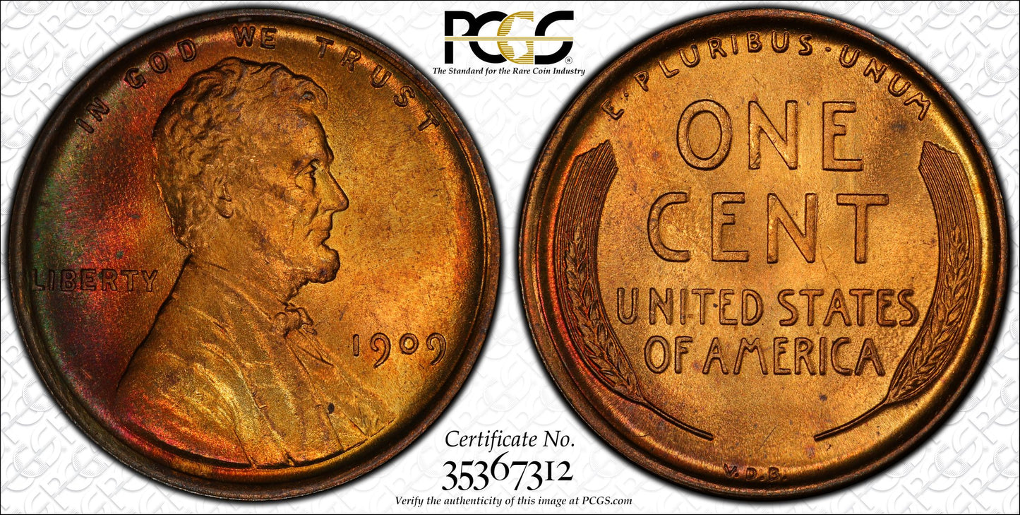 1909 VDB Lincoln Wheat Cent 1C PCGS MS67RB - TONED!