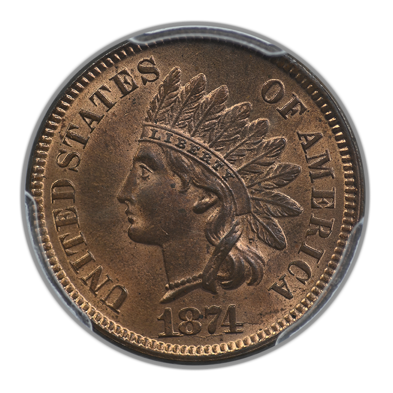 1874 Indian Head Cent 1C PCGS MS65RB Obverse