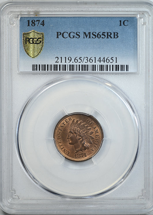 1874 Indian Head Cent 1C PCGS MS65RB Obverse Slab