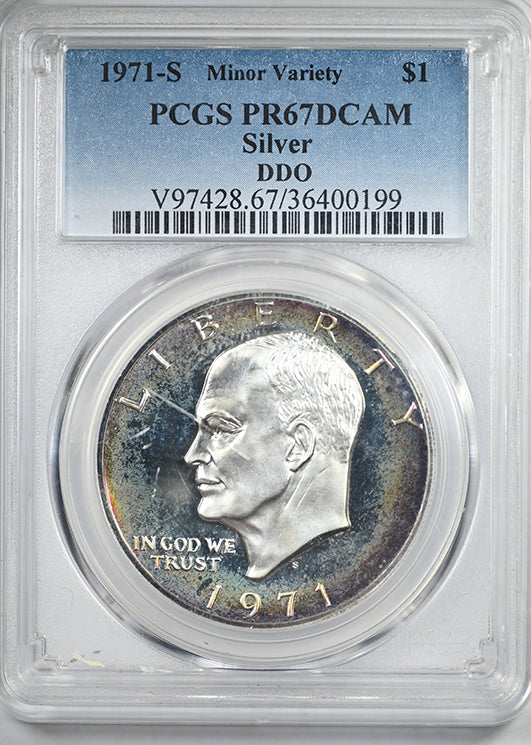 1971-S Proof Silver Eisenhower Ike Dollar $1 PCGS PR67DCAM Deep Cameo Minor Variety Doubled Die Obverse DDO - TONED!