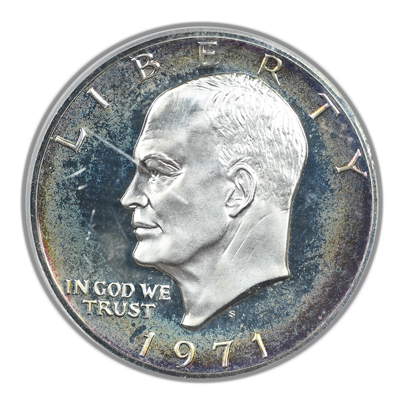 1971-S Proof Silver Eisenhower Ike Dollar $1 PCGS PR67DCAM Deep Cameo Minor Variety Doubled Die Obverse DDO - TONED!