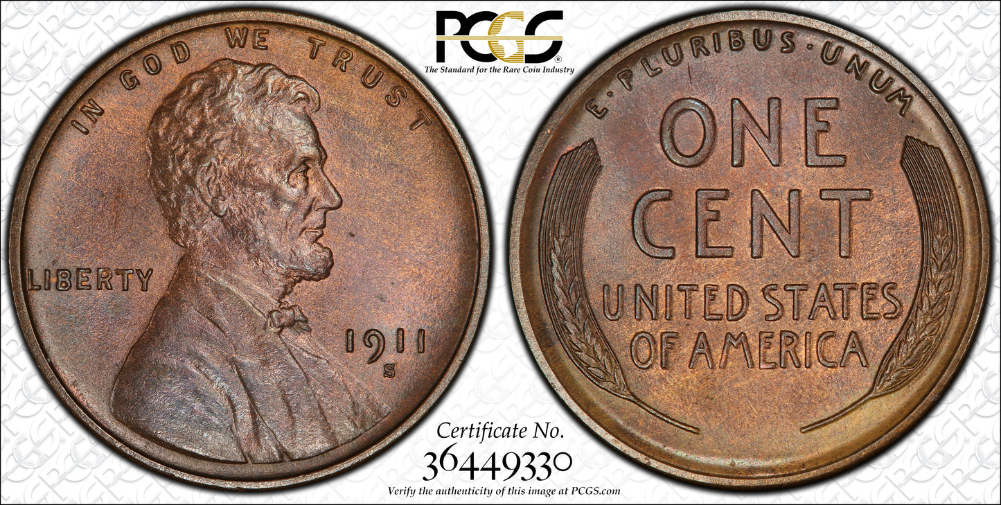 1911-S Lincoln Wheat Cent 1C PCGS MS65BN CAC