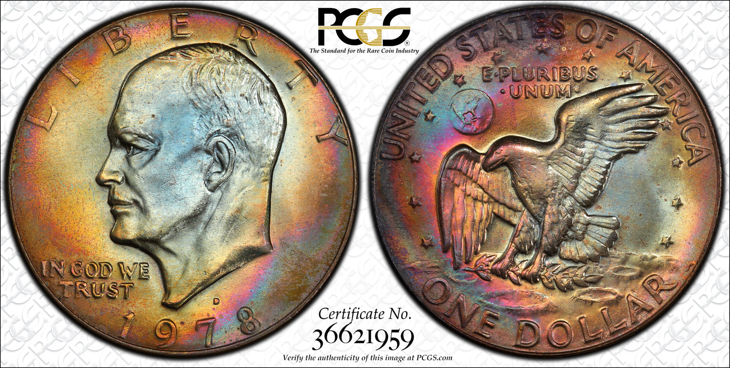 1978-D Clad Eisenhower Ike Dollar $1 PCGS MS66+ CAC - RAINBOW TONED!