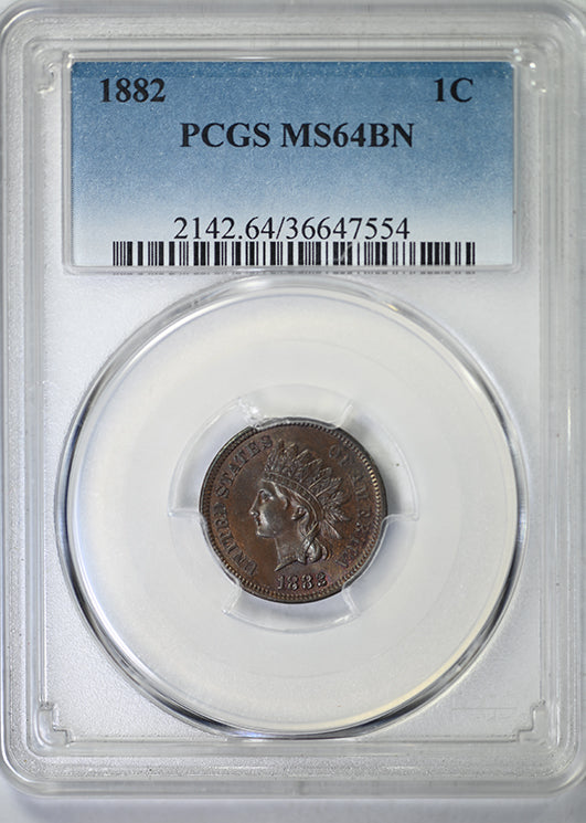 1882 Bronze Indian Head Cent 1C PCGS MS64BN Obverse Slab