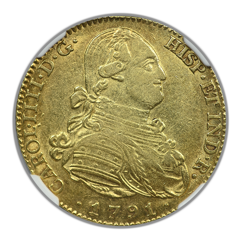 1791-M MF Spain Gold 4 Escudos NGC AU55