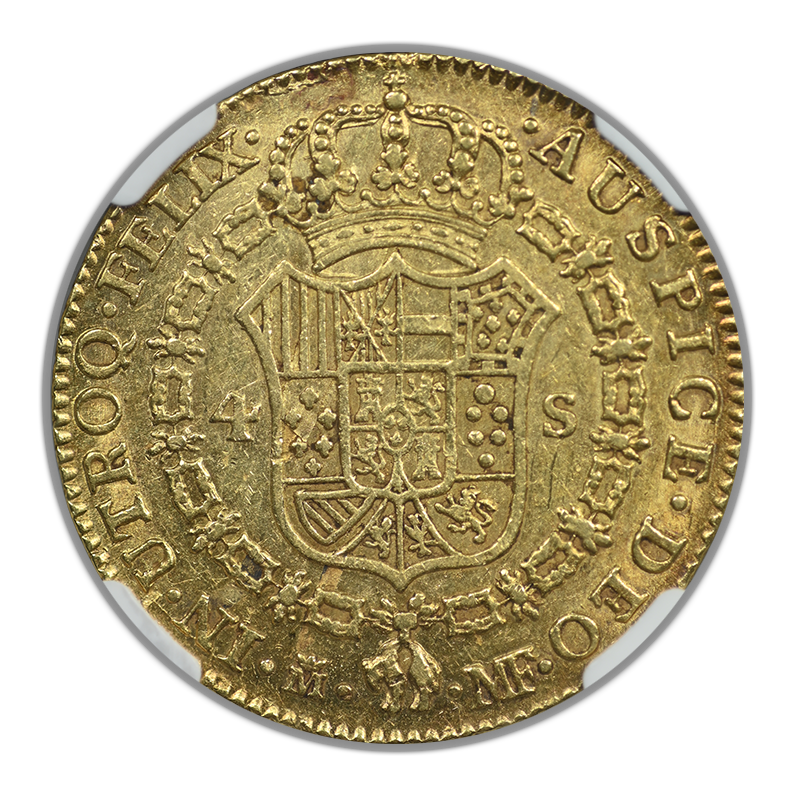 1791-M MF Spain Gold 4 Escudos NGC AU55