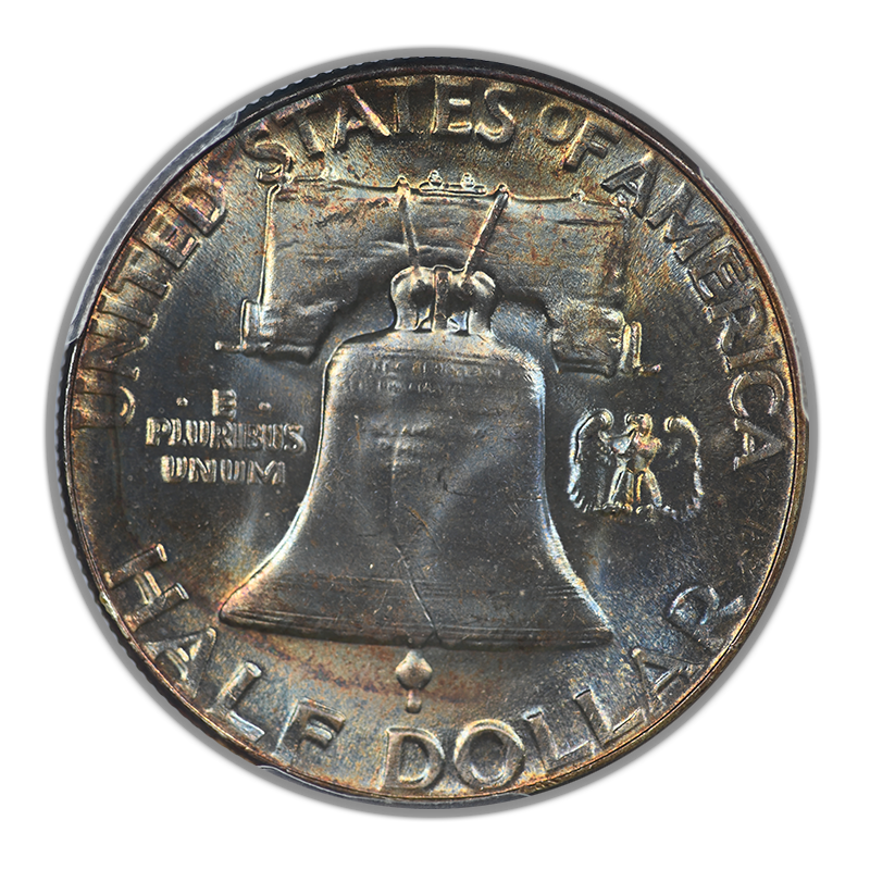 1957 Franklin Half Dollar 50C PCGS MS65 CAC - TONED!