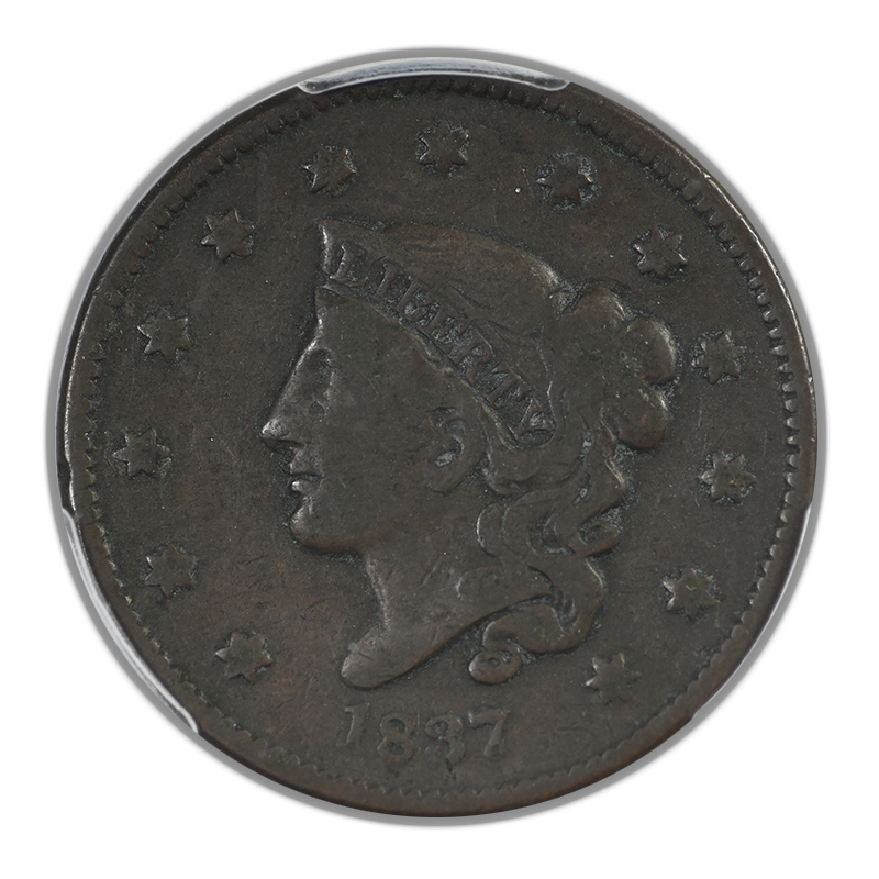 1837 Coronet Head Large Cent 1C PCGS F12 - Medium Letters