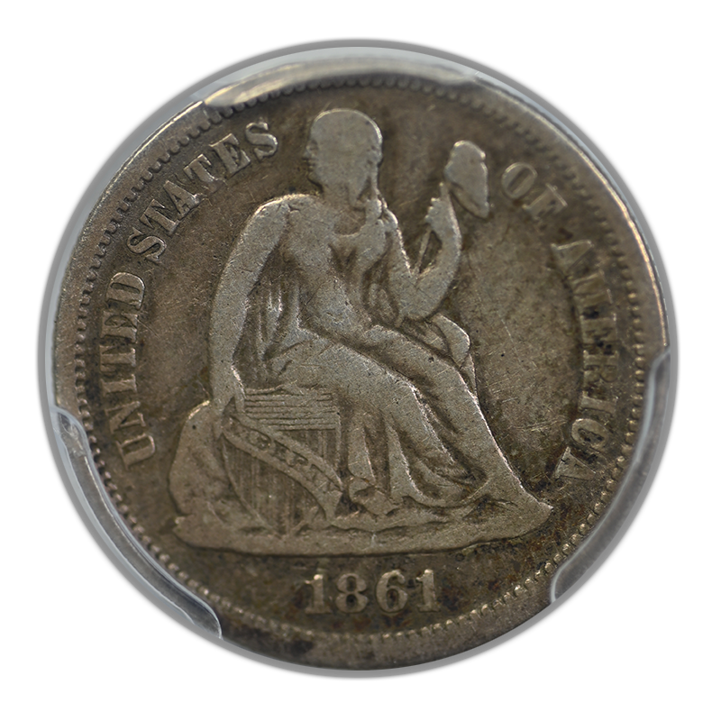 1861-S Liberty Seated Dime 10C PCGS F15 Obverse
