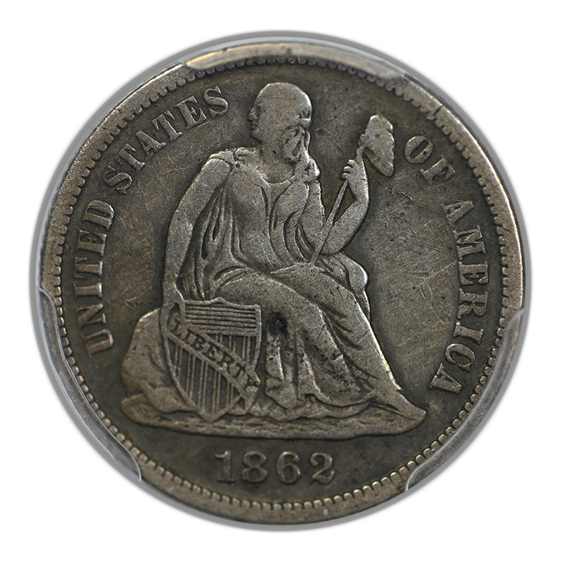 1862-S Liberty Seated Dime 10C PCGS VF25 Obverse