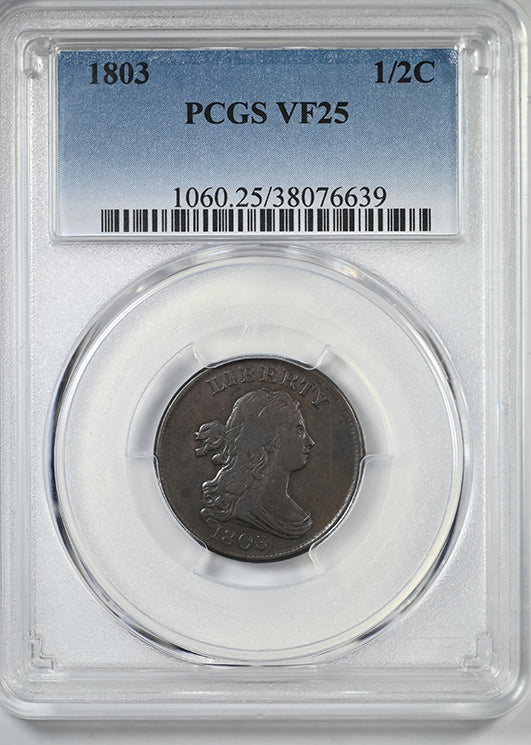 1803 Draped Bust Half Cent 1/2C PCGS VF25