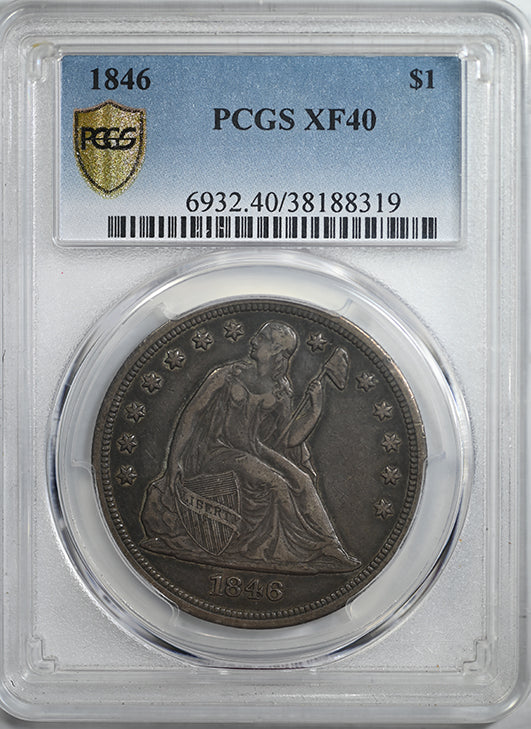 1846 Liberty Seated Dollar $1 PCGS XF40 Obverse Slab