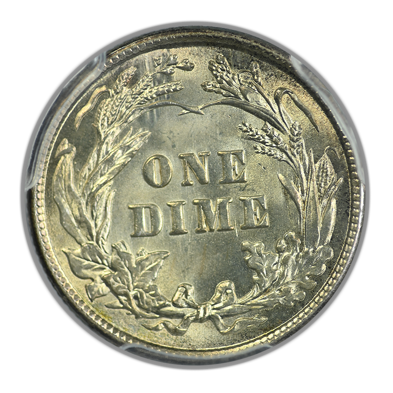 1913 Barber Dime 10C PCGS MS64+ CAC - TONED! Reverse
