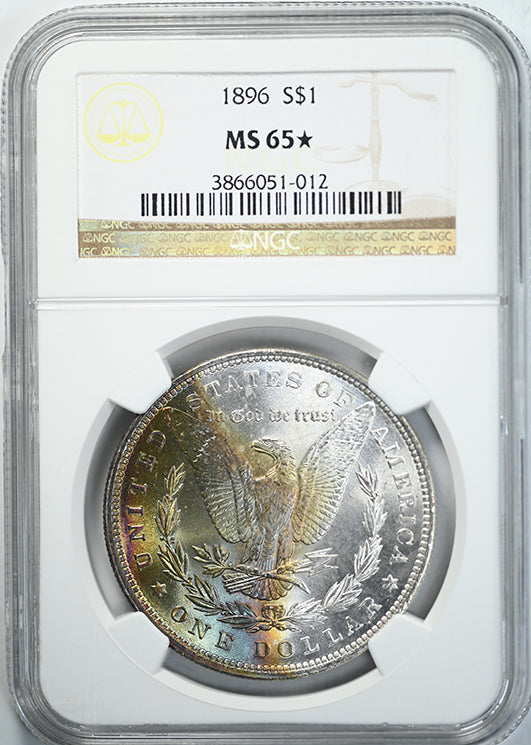 1896 Morgan Dollar $1 NGC MS65* STar - RAINBOW TONED! Obverse Slab