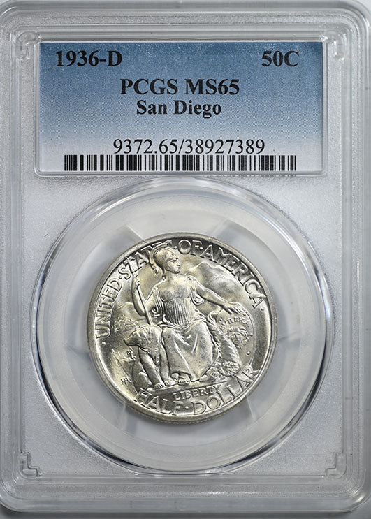 1936-S San Diego Classic Commemorative Half Dollar 50C PCGS MS65 Obverse Slab