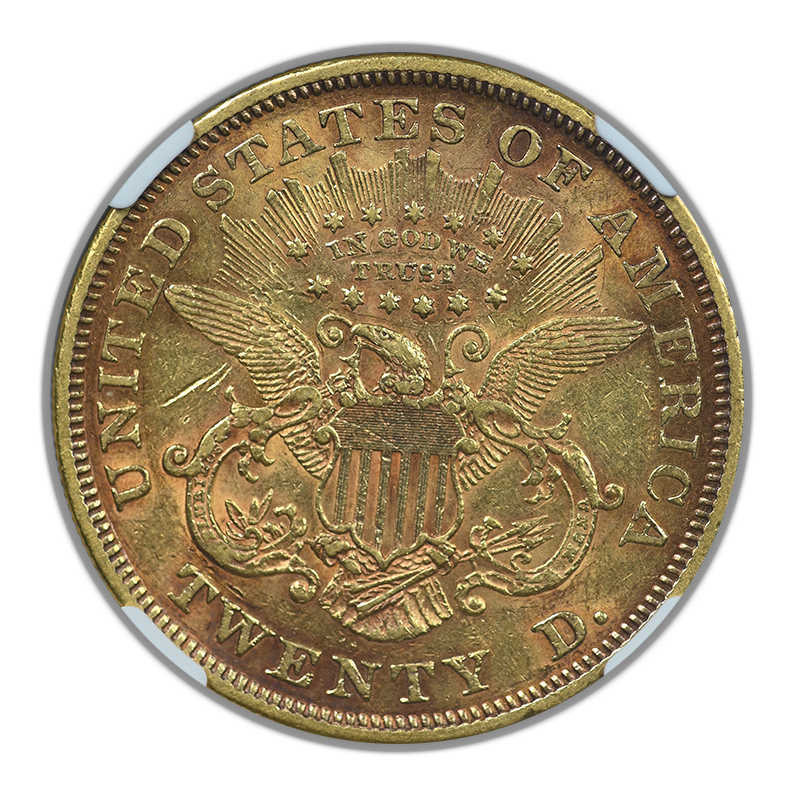 1866 Liberty Head Gold Double Eagle $20 NGC AU53 Motto - NICE COLOR!