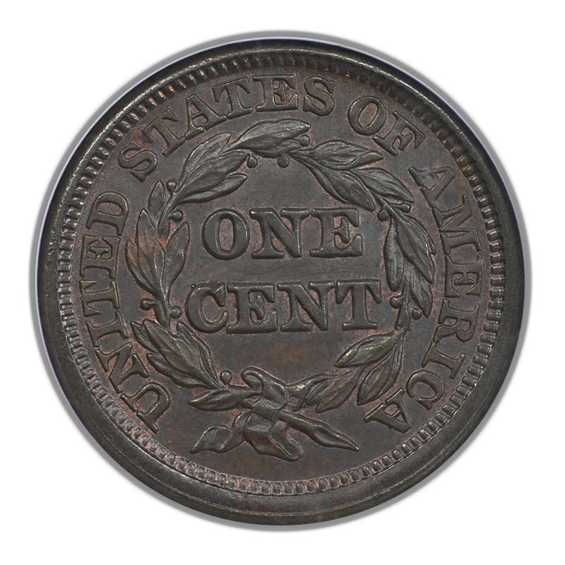 1844 Liberty Head Braided Hair Large Cent NGC MS64BN N-1 Reverse