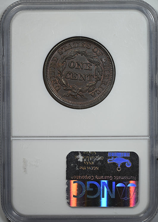 1844 Liberty Head Braided Hair Large Cent NGC MS64BN N-1 Reverse Slab