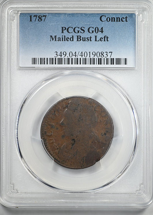 1787 Connecticut Mailed Bust Facing Left Copper Colonial Cent PCGS G04