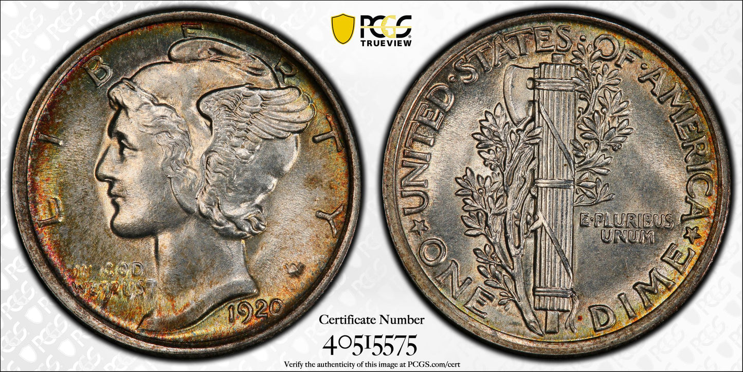 1920 Mercury Dime 10C PCGS MS63FB - Full Bands - TONED!