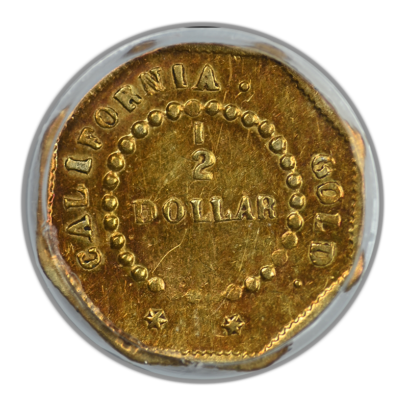1853 Octagonal California Fractional Gold Liberty Head 1/2 Dollar G50C PCGS AU53 BG-304 - TONED!