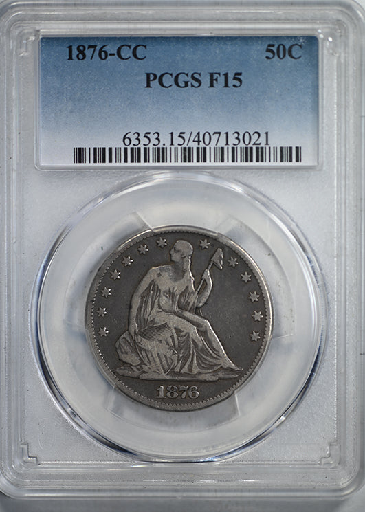 1876-CC Liberty Seated Half Dollar 50C PCGS F15 Obverse Slab