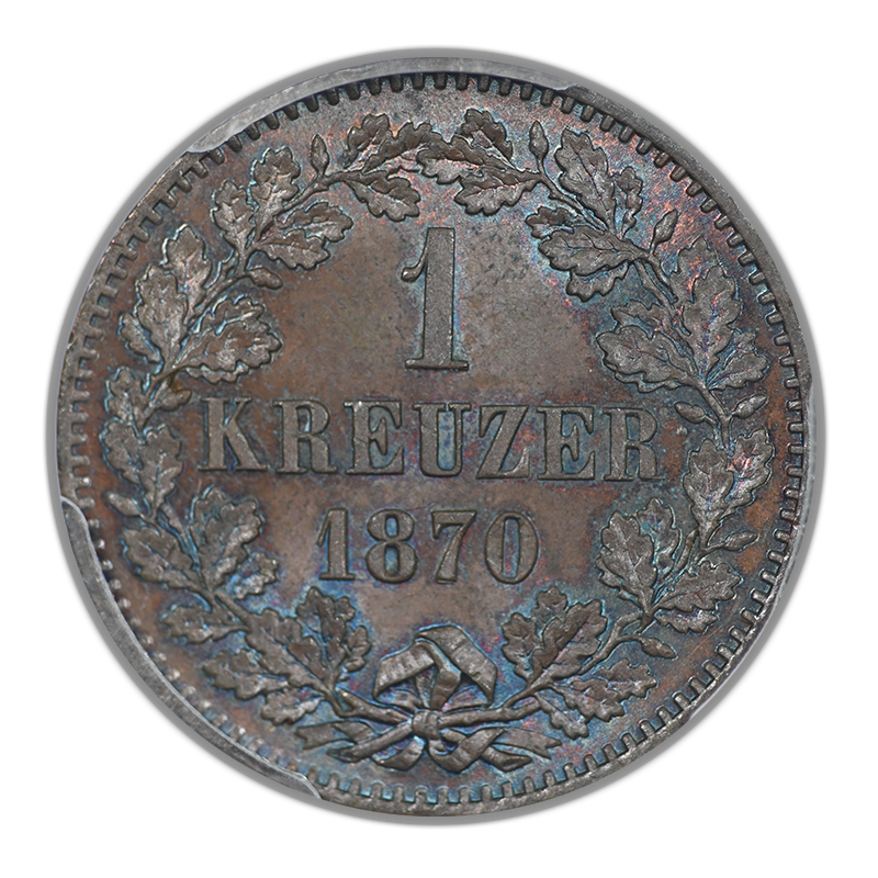 1870 German States Baden Kreuzer PCGS MS65BN - TONED!