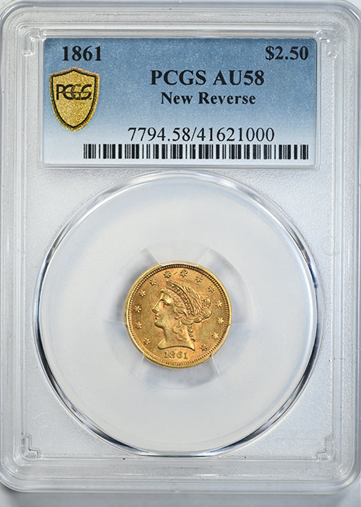 1861 Liberty Head Gold Quarter Eagle $2.50 PCGS AU58 - New Reverse Obverse Slab