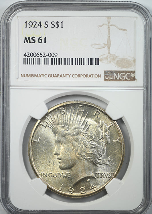1924-S Peace Dollar $1 NGC MS61 Obverse Slab
