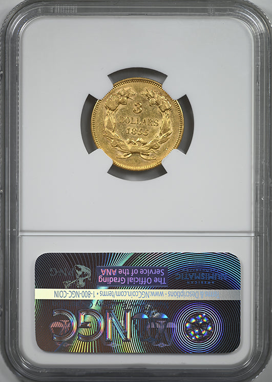 1855 Indian Princess Gold Three Dollar Piece $3 NGC AU55