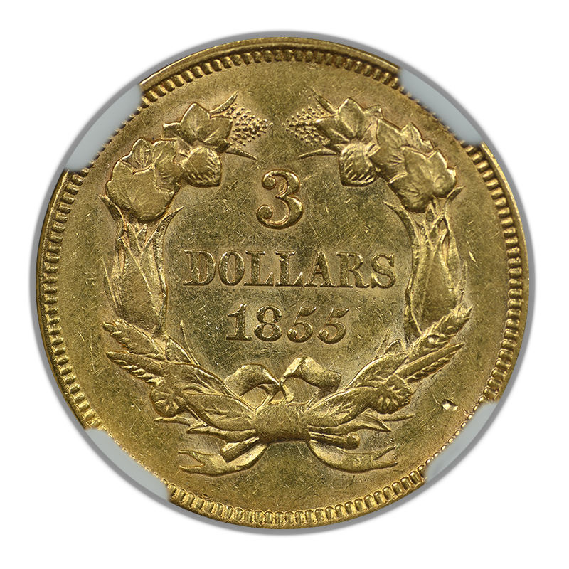 1855 Indian Princess Gold Three Dollar Piece $3 NGC AU55