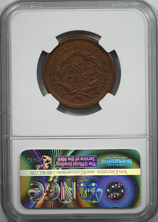 1857 Large Date Liberty Head Braided Hair Large Cent 1C NGC MS61BN N-1 Reverse Slab