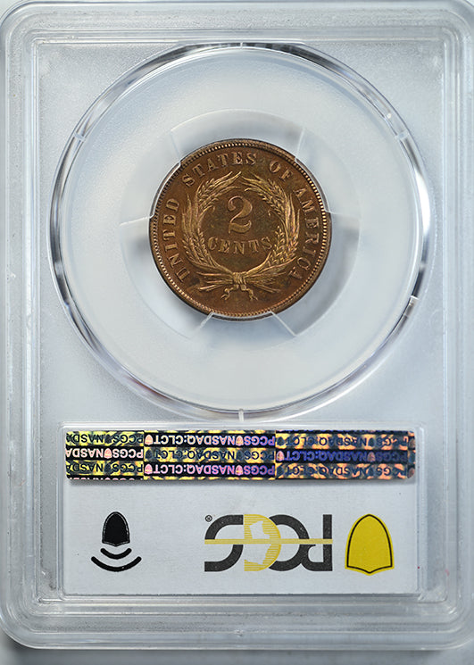1872 Proof Two Cent Piece PCGS PR65RD CAC Reverse Slab